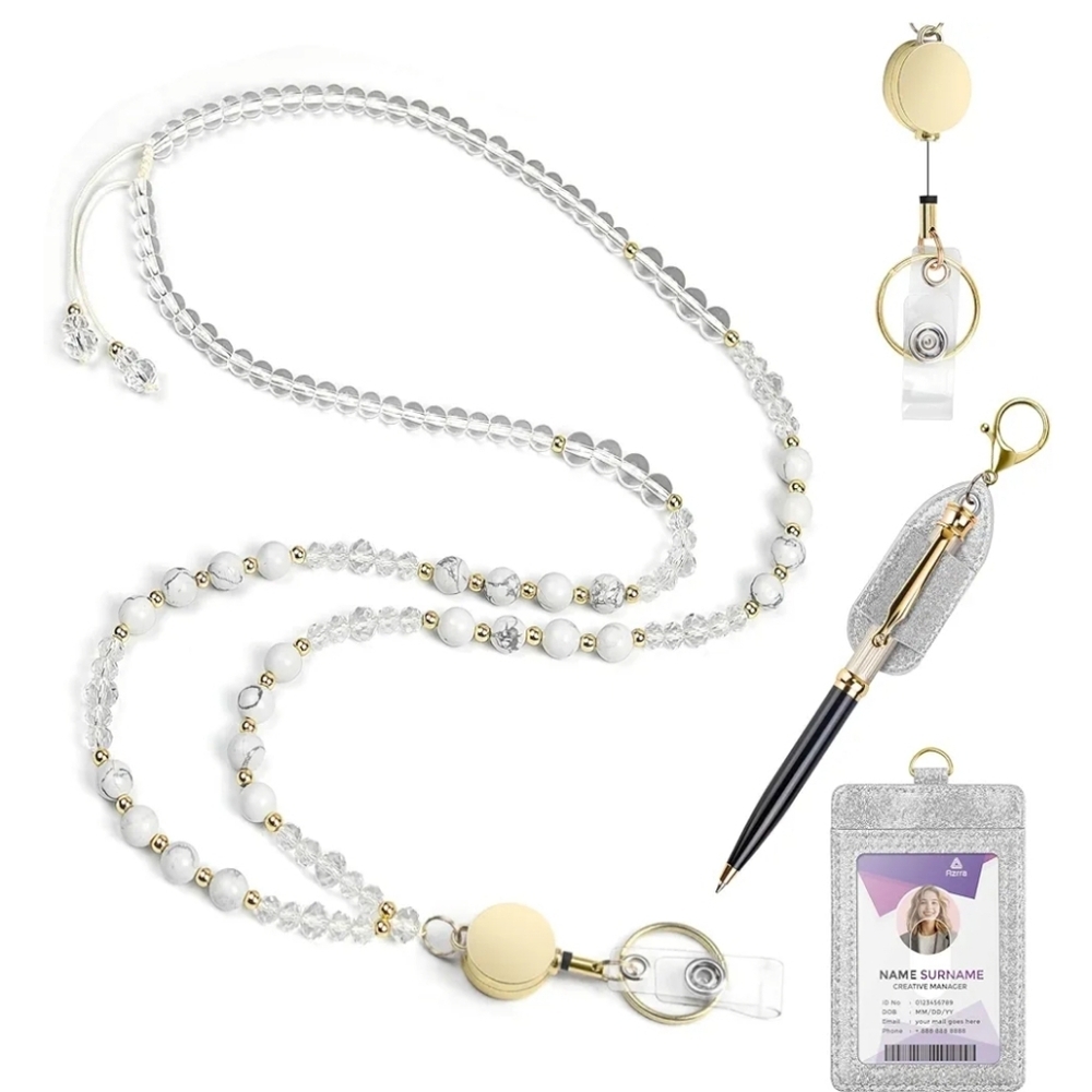 ID Badge With Natural Stone Beads